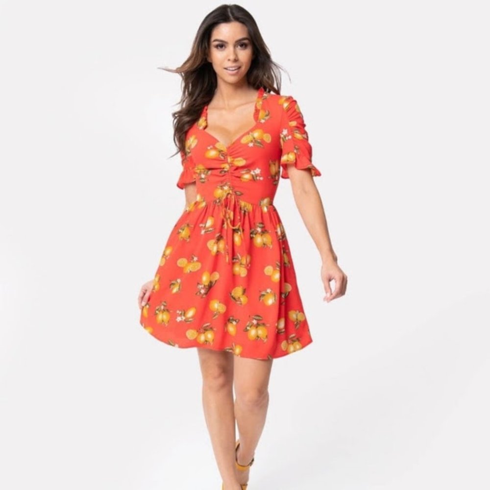 Coral Red & Lemon Print Sweetheart Media Darling